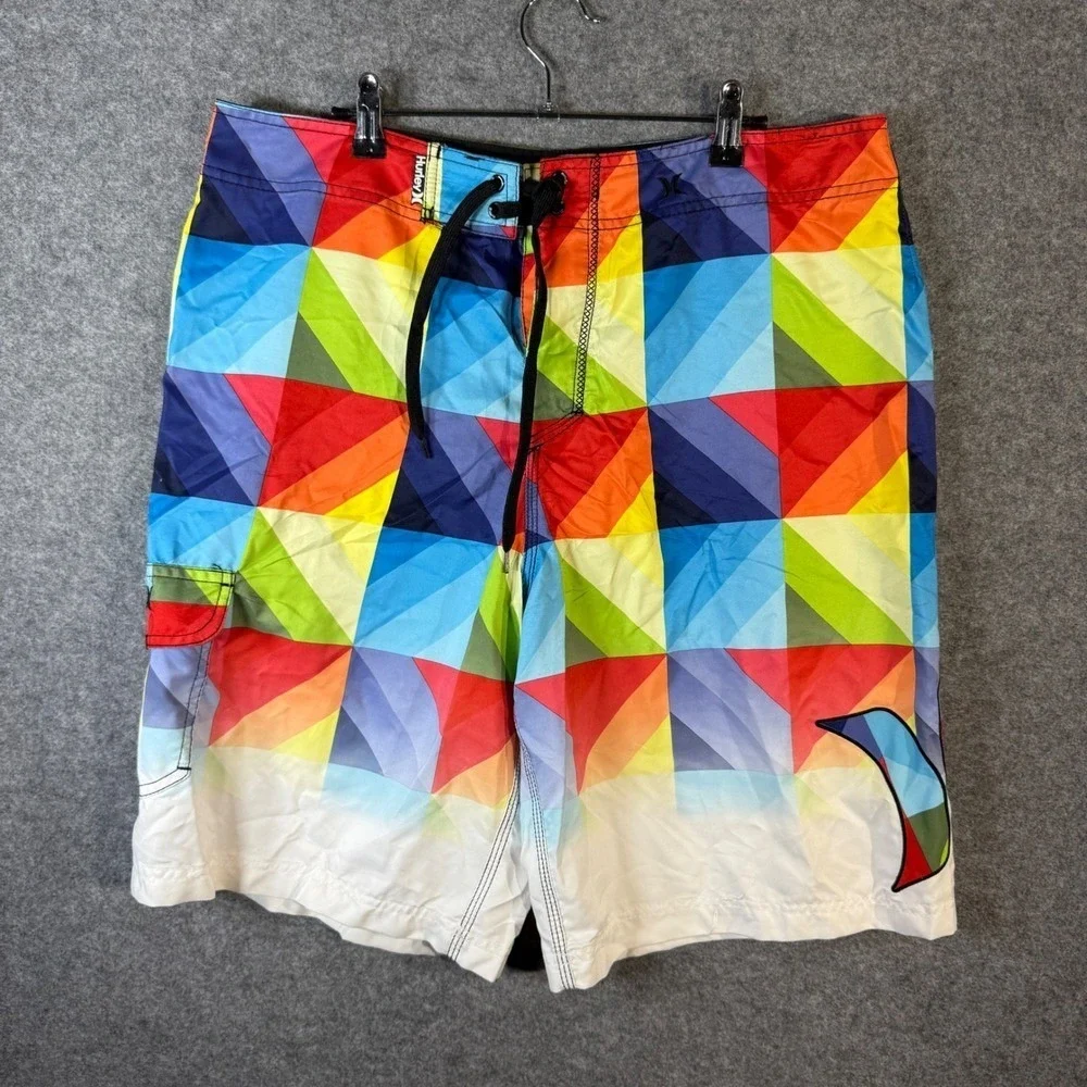 Hurley Swim‎ Trunks Mens Colorful Geometric Print Board Shorts Swimwear